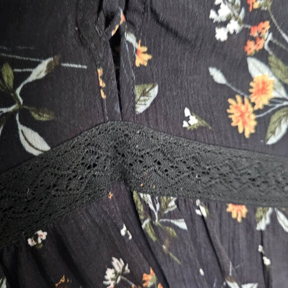 Full Tilt Black Floral Blouse | Long Sleeve Boho Top | Embroidery & Tie Detail - Picture 3 of 5